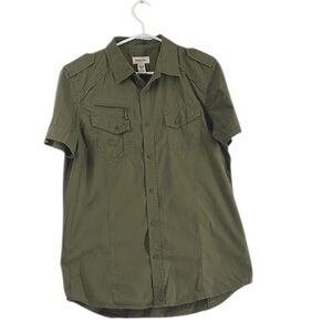 Diesel Khaki Button-Up Shirt military green army y2k 90's sz lg